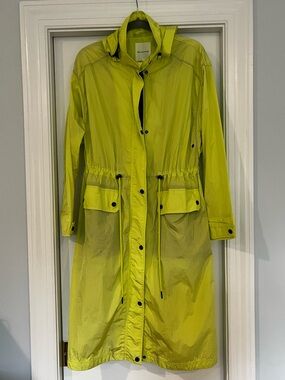 Avec Les Filles Neon Lime Long Hooded Rain Coat